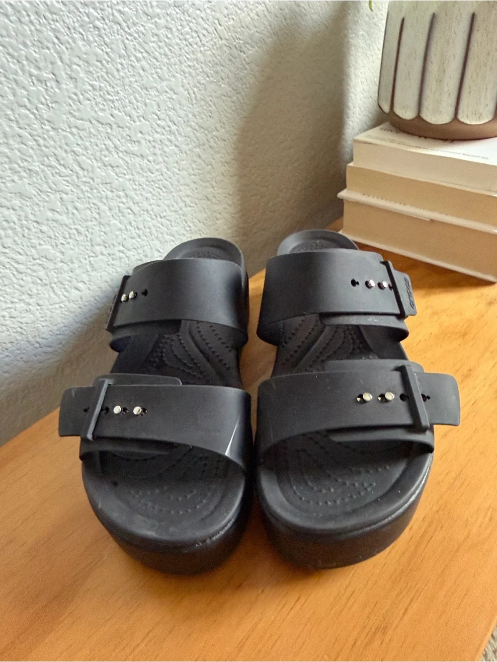 CROCS Women's Black Platform Double-Strap Slide Sandals - Picture 6 of 7